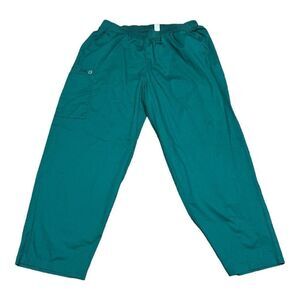WonderWink Women's Scrubs 2X Petite Green Elastic Waist Cargo Pockets Style 501